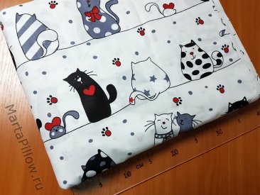 Ткань №218 Котики на белом (серый, красный, черный)